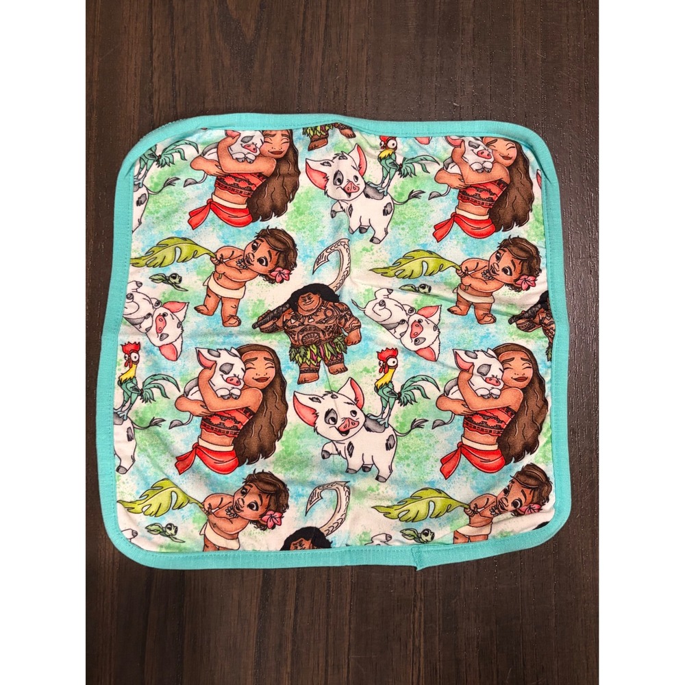 Disney Moana Maui Pua Hei Hei Character Print Teal Bamboo Baby Burp Cloth